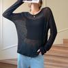 Zomer Dunne Lange Mouw T-shirts voor Vrouwen Ronde Hals Los Gebreid T-shirt Effen Kleur Casual Tee Tops