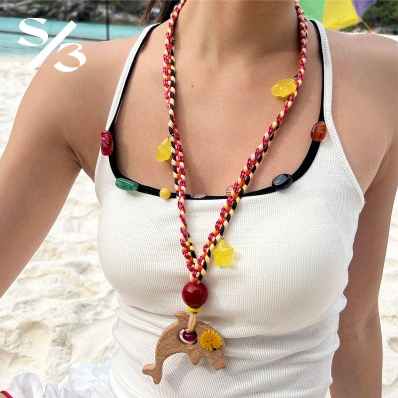 

Young Adult DNA Original Ocean Series Dolphin XINGX Necklace with Flowers Handmade Woven Accessories Long Necklace Ornament