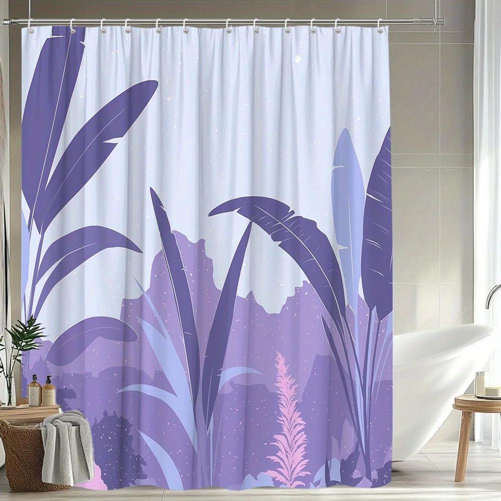 

1pc Botanical Pattern Shower Curtain Natural Scenery Tropical Leaves Theme Design Bathroom Decoration Polyester Fabric Contains W90xH180cm