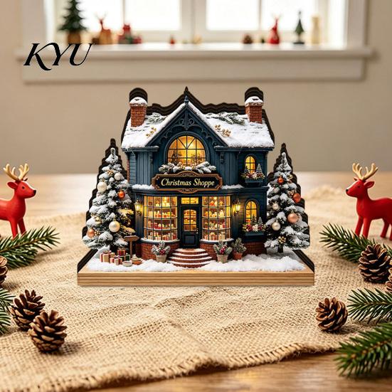 Forniture per Feste Stagionali Ornamento Casa Luminosa di Natale, Decorazione da Tavolo in Legno a LED per Ornamenti Artigianali Fai-da-te, Esposizione Villaggio Festivo, Illumina Festivo