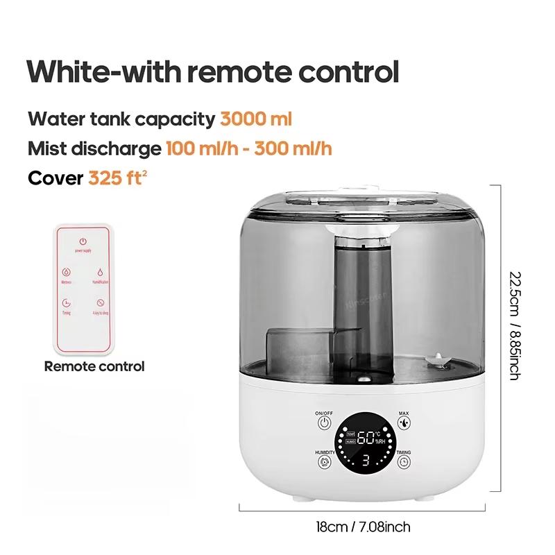 HOMEFISH CK2 3L Professional Large Capacity Household Silent Air Humidifier Plant Spray Aroma Diffuser with Remote Control Timer EU белый