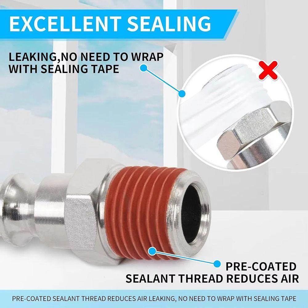 5Pcs Metal Pneumatic Connector with 1/4in NPT Male Thread Coated With Glue Hose Quick Connector US Type Air Hose Adapter Plug