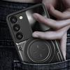 For Samsung Galaxy S23 PC+TPU Phone Case Rotatable Ring Kickstand Back Cover with Slide Camera Lid