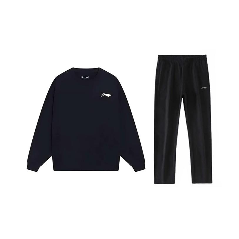 

Li-Ning Простая однотонная удобная дышащая футболка с длинным рукавом и круглым вырезом свободного кроя, повседневный спортивный костюм, унисекс, топы, черный YTLU051-1+AKLU881-1