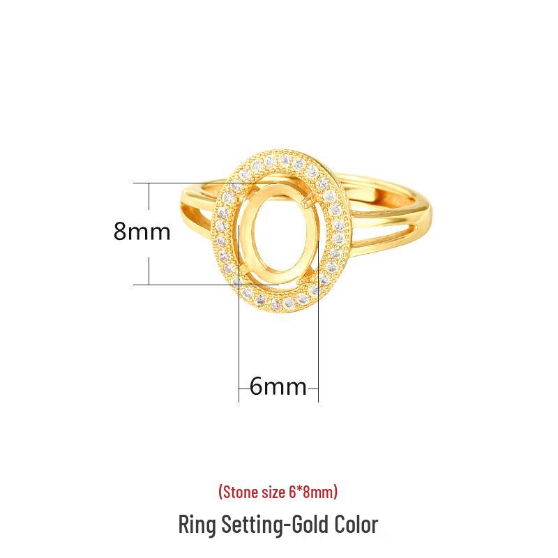 

18K Gold-Plated S925 Sterling Silver Ring Setting for Hetian Jade Jadeite - DIY Jewelry Accessory. Adjustable Open