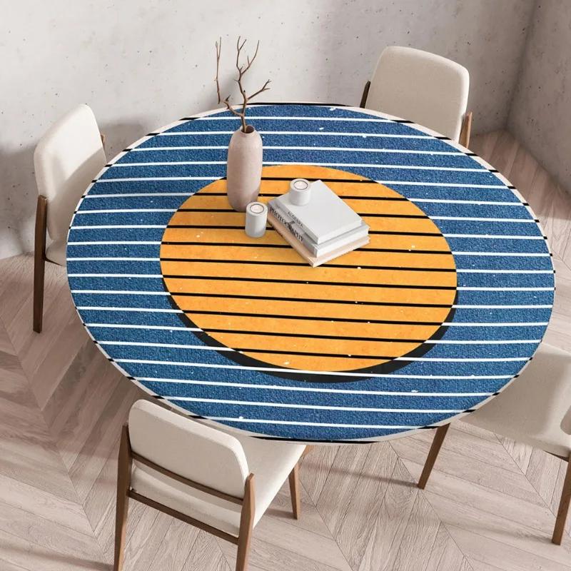 Waterproof Oil-Proof Reusable Tablecloths Round Tablecloth Wood Texture Tablecloths Elastic Fitted Home Round Table Cover