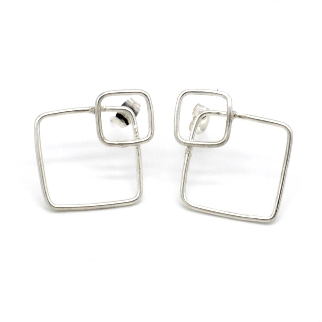 925 Sterling Silver Square Earrings, Handmade Simple Studs Earrings, Gift For Her