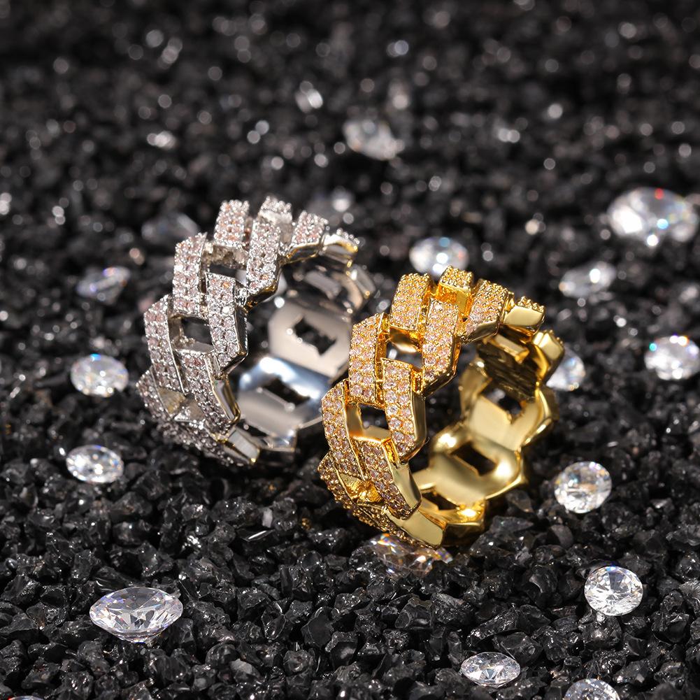 Hip-Hop Kupfer Zirkon Kubanische Kette Ring Herren Nische Design Sinn Schwerindustrie Geometrisch Trendig Cool Ring