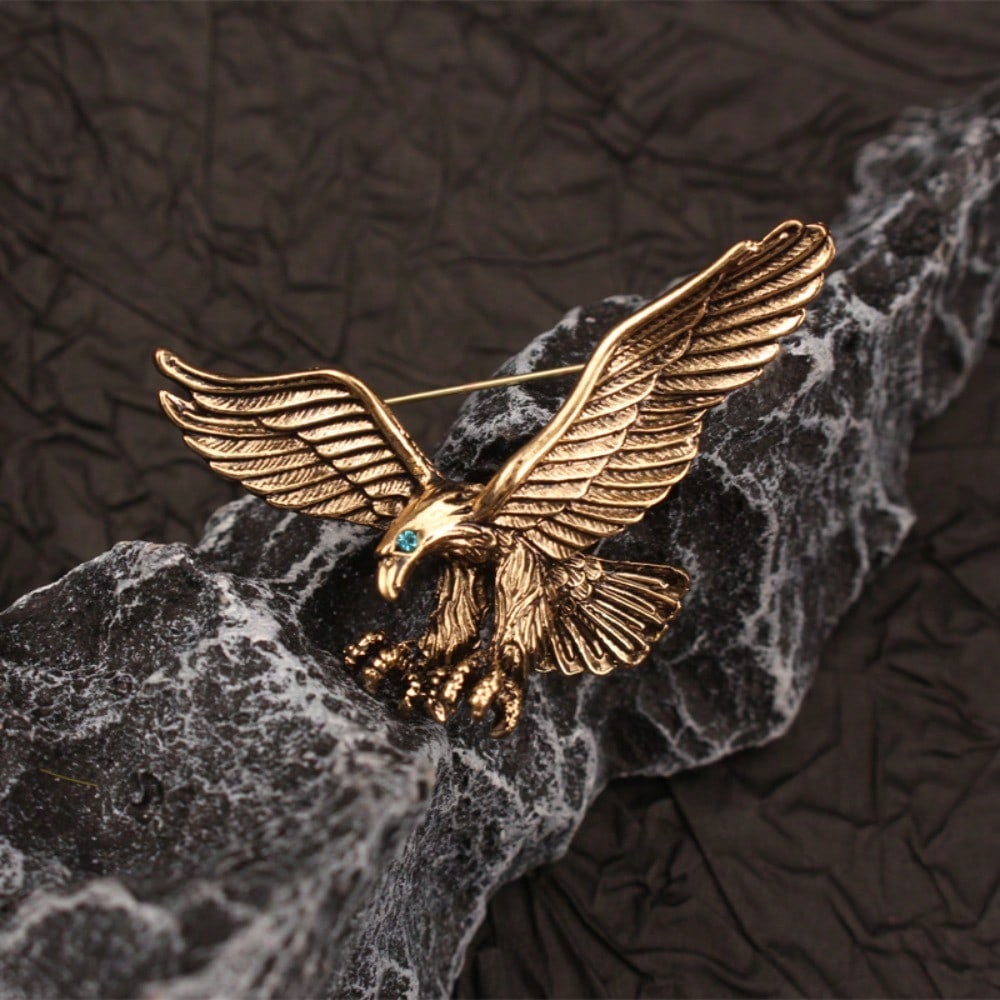Eagle Falcon Brooch for Women, Vintage Gold-Tone Animal Jewelry Pin for Scarf Jacket Bag, Retro Gift for Wedding Party