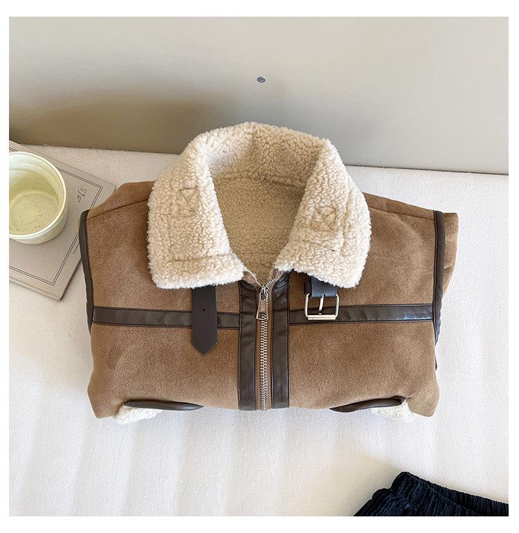 Nausicaä 2025 Vinter Barns Semsket Ståkragekåpe, Gutter og Jenters Lappeteppe Pels Topp.