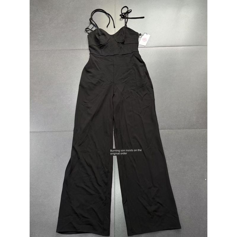 Foreign Trade Order Black Simple Slim Fit Jumpsuit Sling Style Slimming Slim Fit Commuter Jumpsuit Trousers