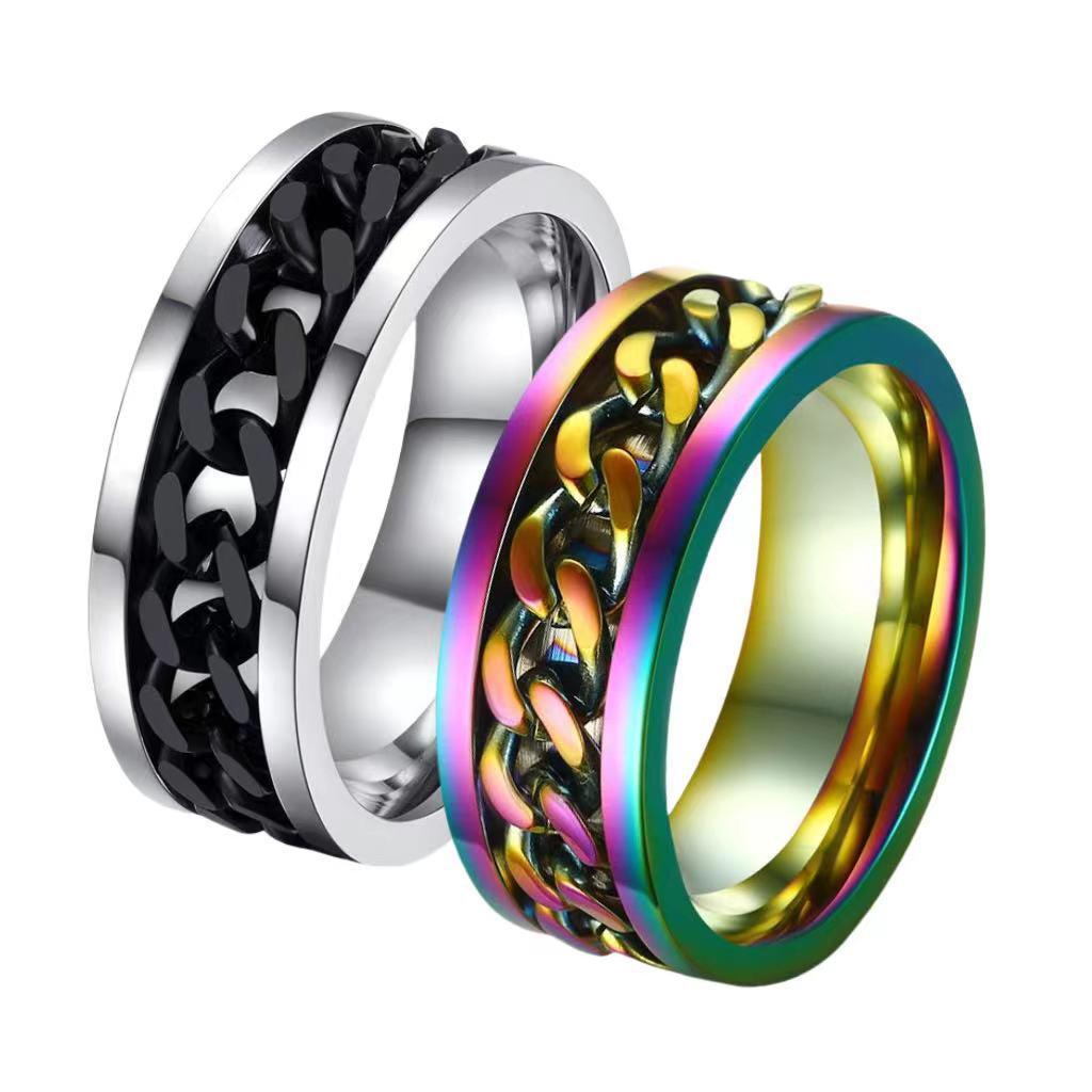 Men's Stainless Steel Rotating Ring: Hip Hop Chain Style, Fade-Resistant, Opens Bottles