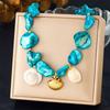 DIEYURO 316L Stainless Steel Blue Stone Pearl Conch Necklace Bracelet Earrings Set Lady New Fashion Waterproof Jewelry Gift Set