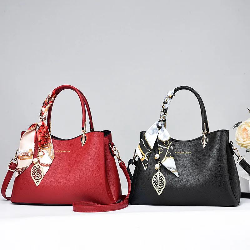 Women Fashi Simplicity Solid Color Handbag Design Silk Scarf Single Shoulder Crossbody Bag