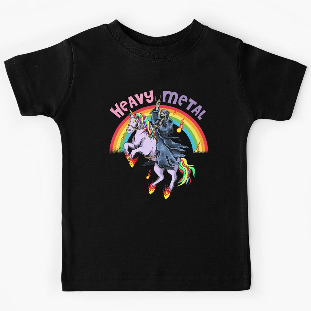 Cute Heavy Metal Rainbow Unicorn Cartoon Kids T-Shirt 120