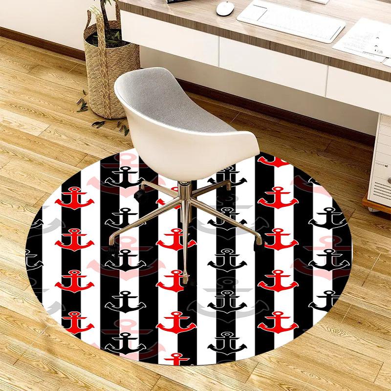 1pc Nautical Anchor Pattern Round Carpet, Made of Polyester,Office Chairs, Living Rooms, Or Bedrooms, a Cool Rug for The Living Room.ydt26056