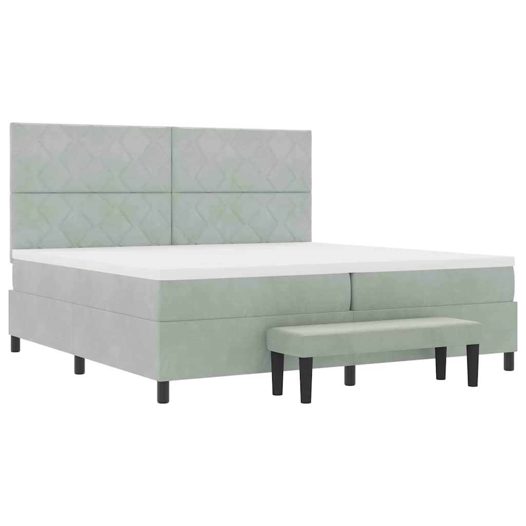 Box Spring Bed with Headboard Light Grey 200 X 200 Cm Velvet