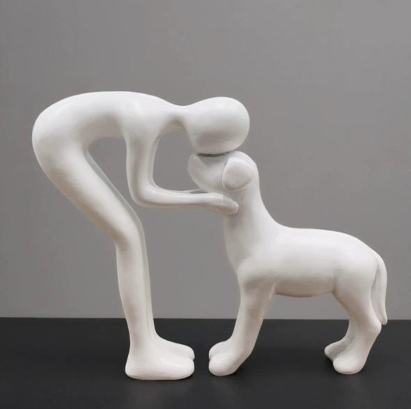 1Pc Resin Cute Puppy And Owner Craft Figurine Desktop Ornament Statue Model Indoor Home Office Decoration Pet Sculpture For Gift