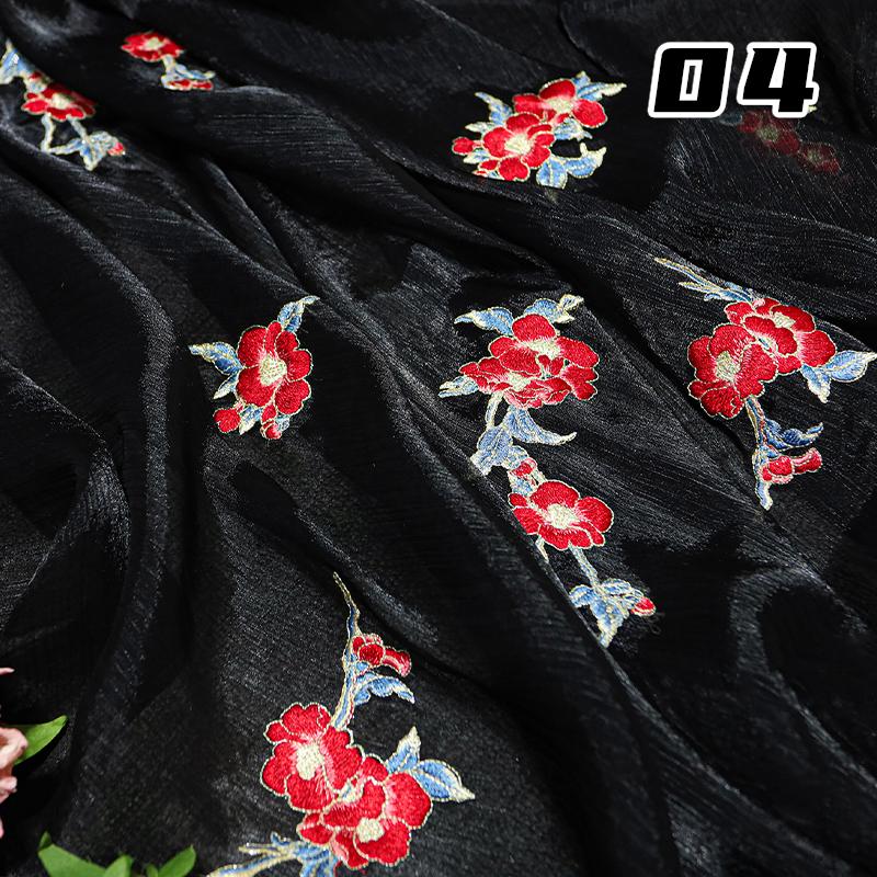 50*150cm Camellia Flower Embroidery Fabric For Sewing Ancient Hanfu Dress Skirts Stage Costume Chinese Designer Fabric