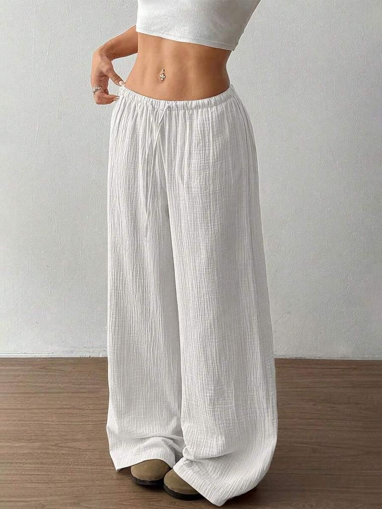 2026 Summer Women's Crinkled Cotton High-Waist Casual Trousers