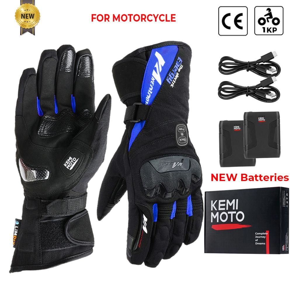 KEMIMOTO Electric Heated Gloves Winter Skiing Gloves Touch Screen Motorcycle Gloves Waterproof Rechargeable Heating Thermal