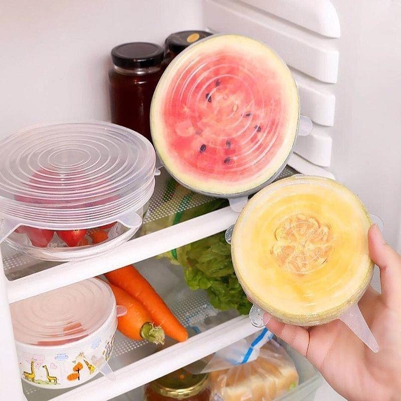 6 ks Opakovaně použitelných silikonových víček na jídlo/nádobí