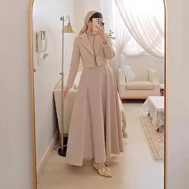 2025 Autumn Women's Long-Sleeved Cardigan & A-line Dress Set - European & American Style