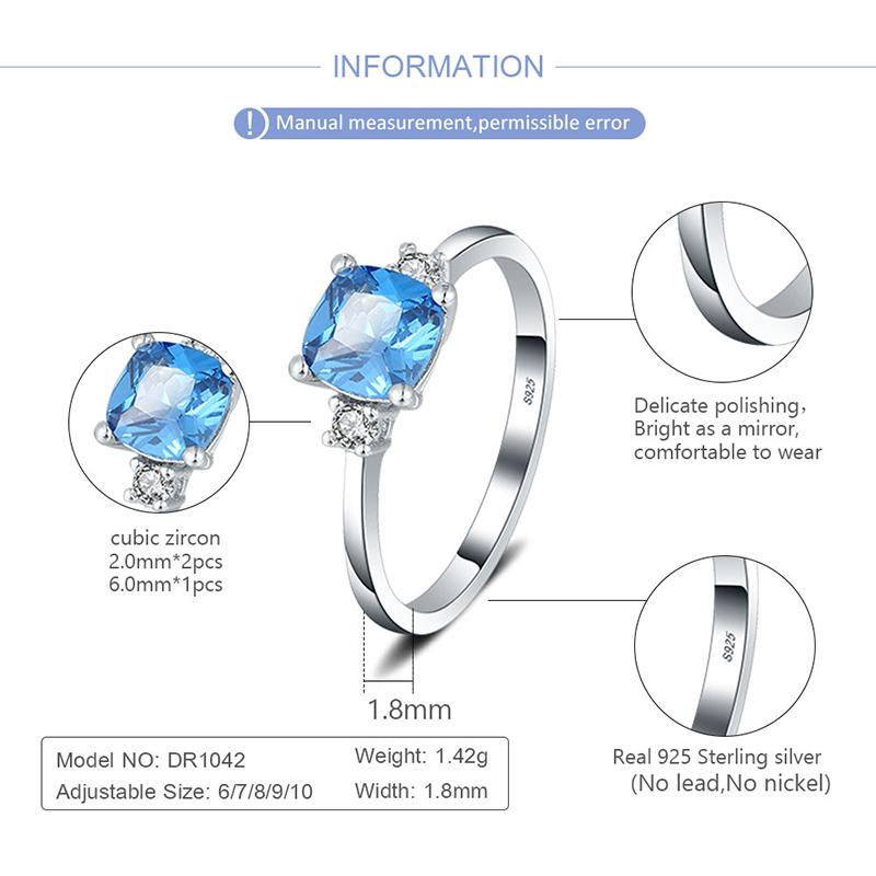 CLUCI Real 925 Sterling Silver White Blue Aquare Cubic Zircon Rings for Women Party Wedding Silver Rings Jewelry Gifts DR1042SB