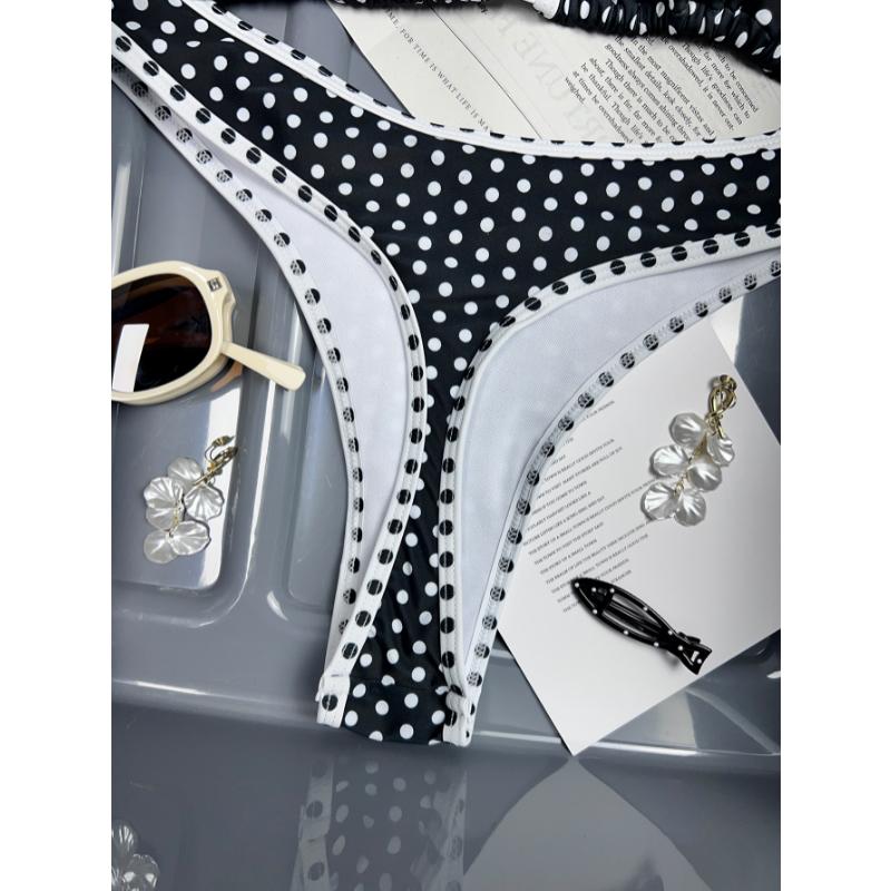 Set Bikini a Triangolo con Stampa Donna Leopardato Pois Stampa Frutta Bordi a Contrasto Laccetti Laterali Sexy Sfacciato Costume da Bagno Estivo da Spiaggia