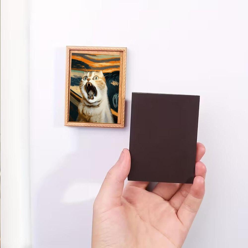 Kattmönster Träram Kylskåpsmagneter Oljemålning Stil Svart Katt Kylskåpsmagneter