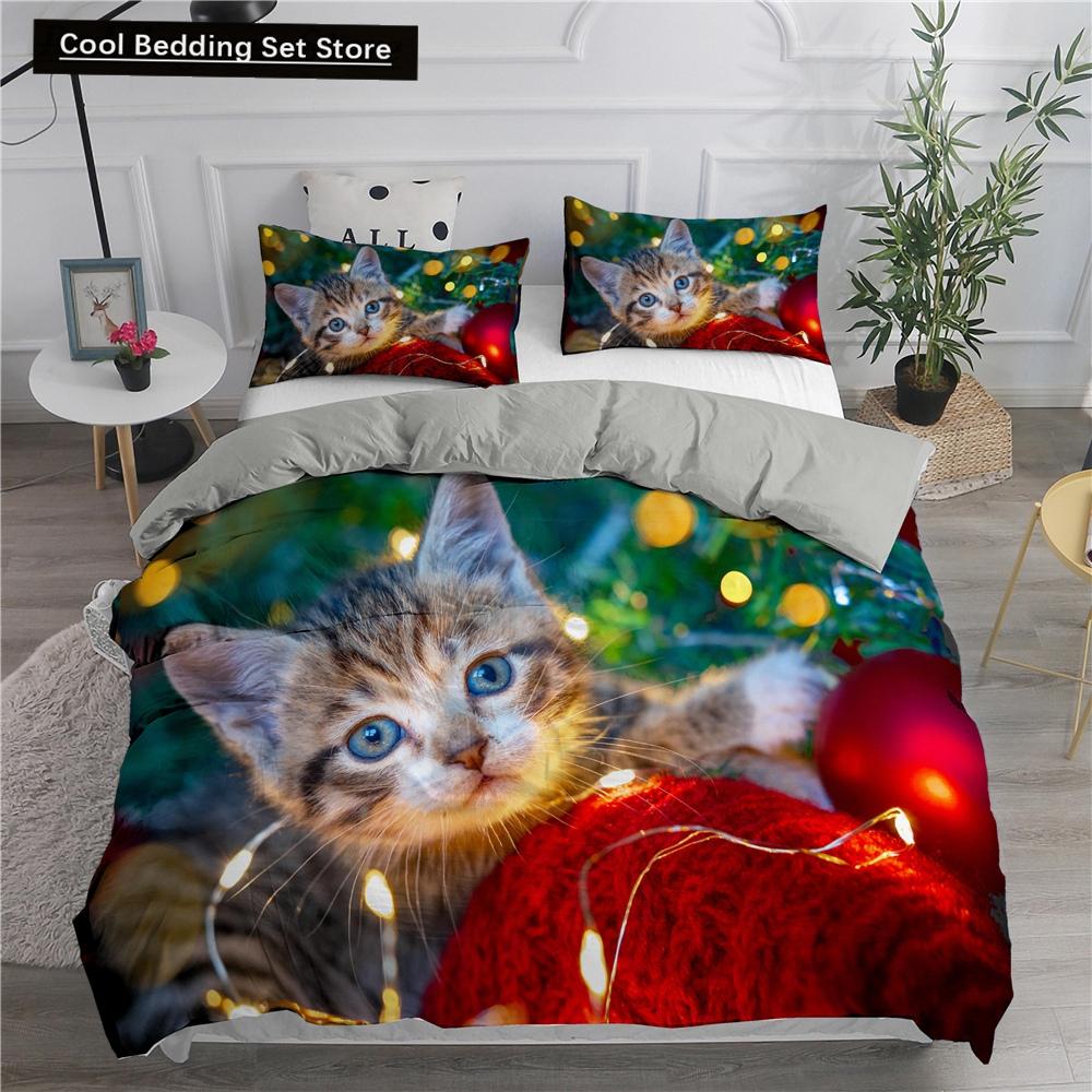 Cartoon Bedding Set Cute Cats Printed 3D Duvet Cover Set Twin Full Queen King Double Sizes Pillowcase Bedclothes Soft Polyester