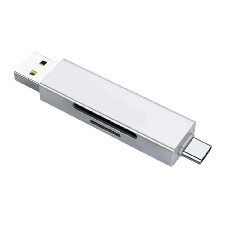 MultiFunctional Aluminum TF Card Reader USB A Type C Double Slot No Driver Required for Business Trip Document Share