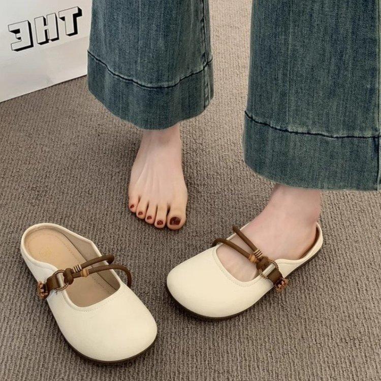 Mary Jane Bag Head Half Slippers Women's Summer Wear Versatile 2025 New Flat Bottom One Pedal Half Support Single Shoes Soft Sole