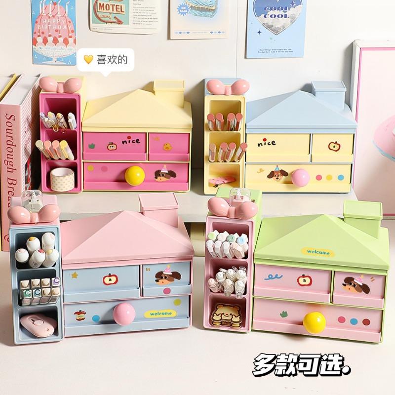 Aesthetic Multifunctional Divided Drawer Desktop Pen Holder Storage Organizer For Girls