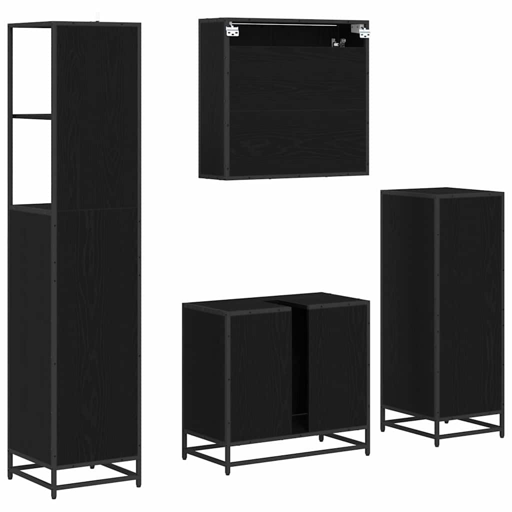 Bathroom Furniture Set 4 Pcs Black Oak Effect Wood Based Material
