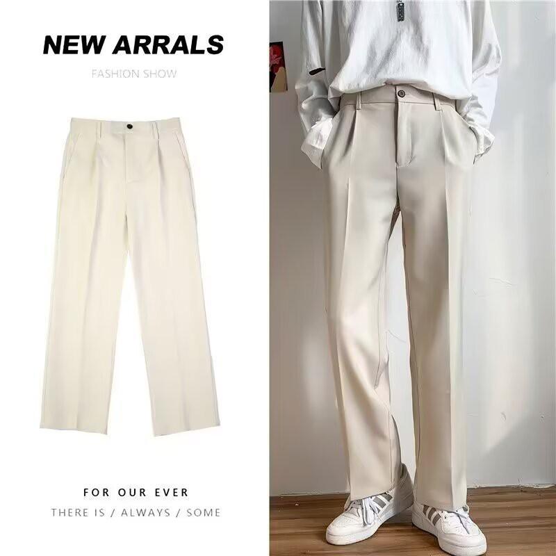 Size Mens Loose Straight Leg Dress Pants Solid Color Thin Trousers