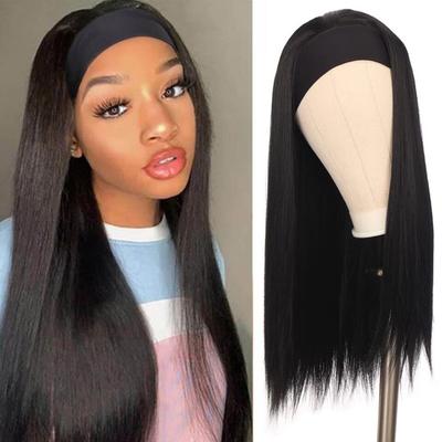 Yüksek Kaliteli Uzun Düz/Dalga Kafa Bandı Peruk Yüksek Sıcaklık Fiber Ombre Kahverengi Siyah Sentetik Peruk Kadınlar Için Ücretsiz Hediye