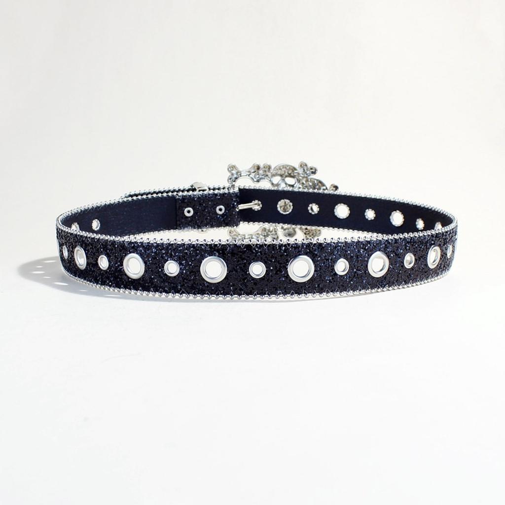 Cool Blingbling Rhinestones Belt for Women Western Cowgirl Styles with Punk PU Leather Designs Sequins for Various Event