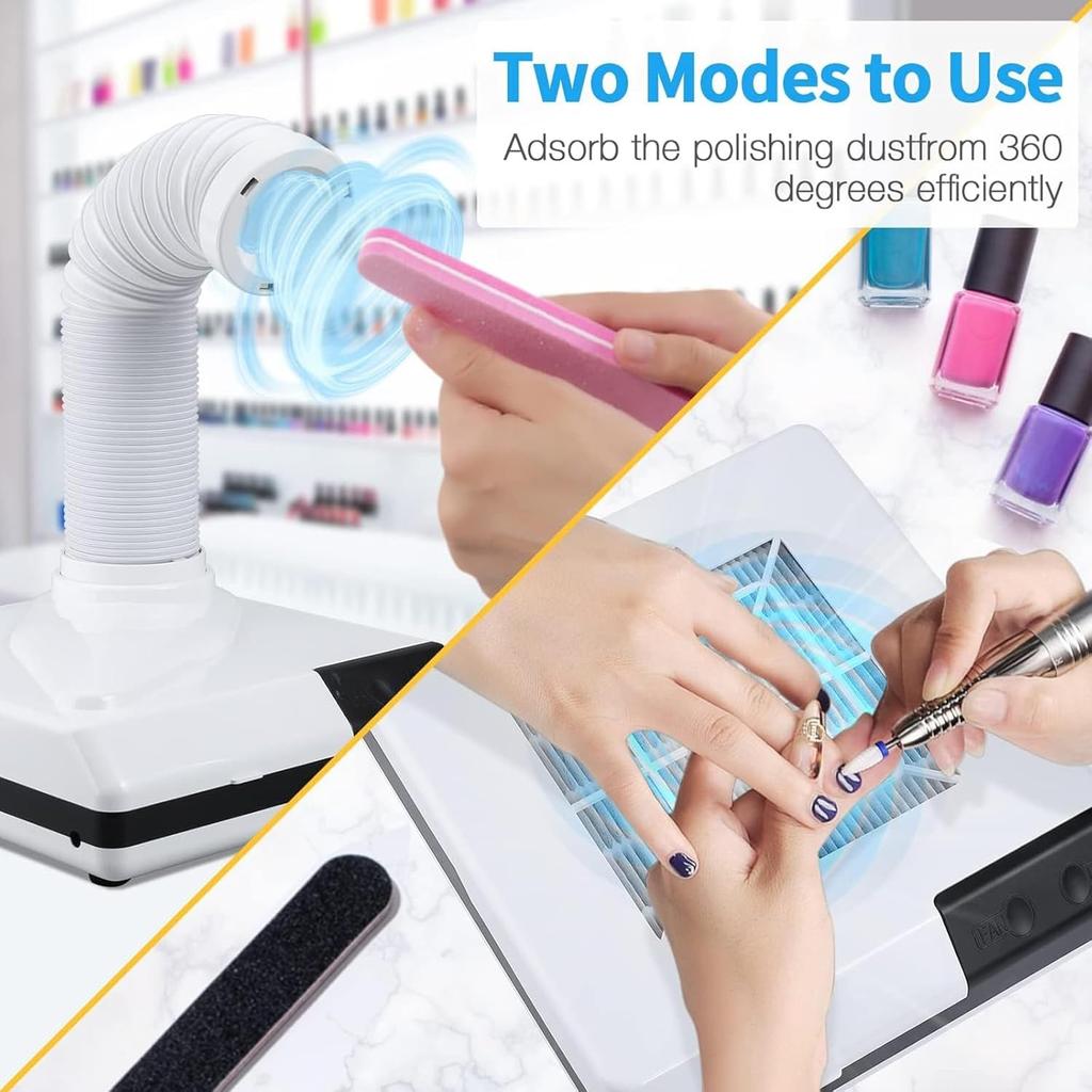Nail Dust Collector Vacuum Manicure Salon Portable Adjustable Suction Acrylic Gel Filing Cleaner Home Use withusable Filter