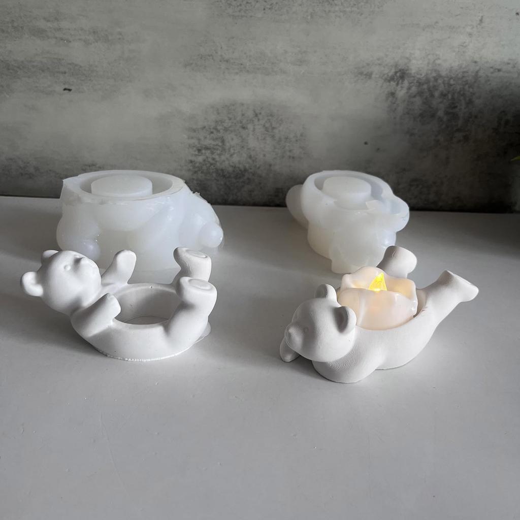 Candle Holder Silicone Mold Candle Bracket Molds Bear Shape Handmade Art Supplies Suitable for Making Candle Holder