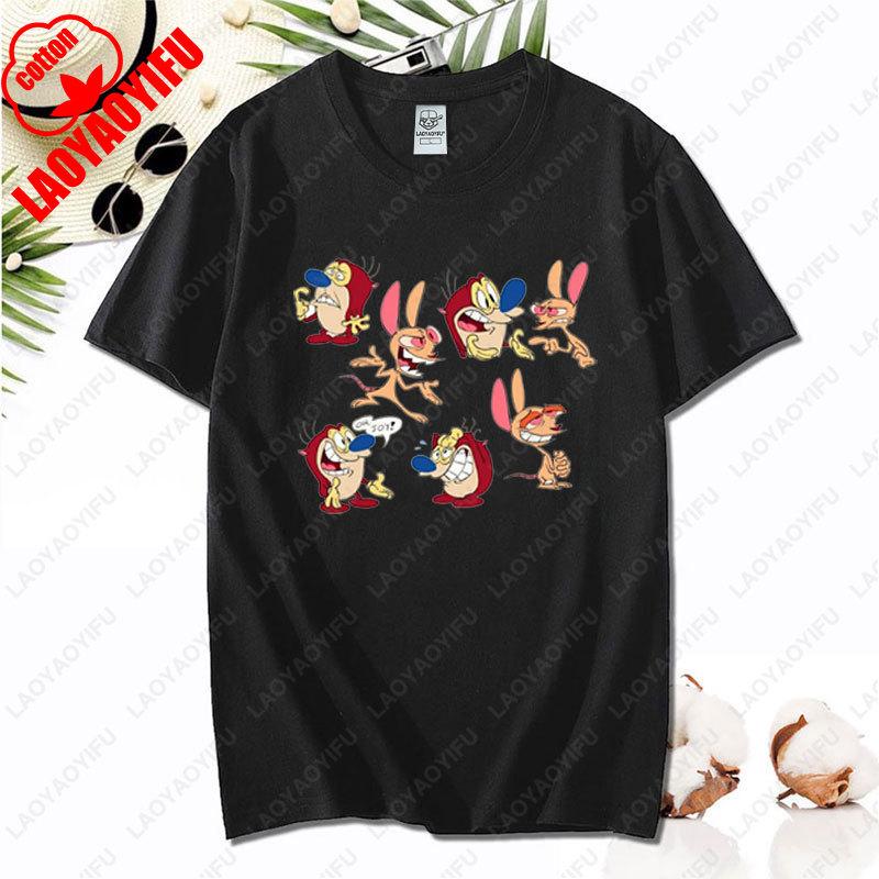 90s Ren Stimpy Show Nicktoons Nickelodeon TV Cartoon Tshirt New Style Nostalgia Childhood Tops Unisex Adult Clothing Cotton Tees