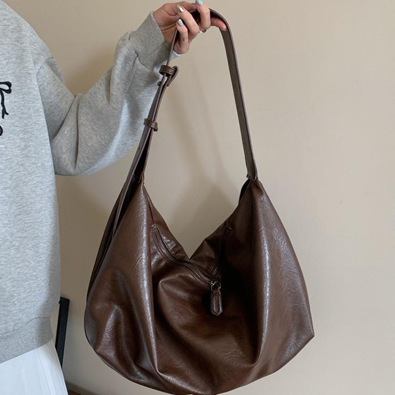 Capacity black, bag women's oblique premium soft leather new shoulder casual dumplings tote retro bag large capacity