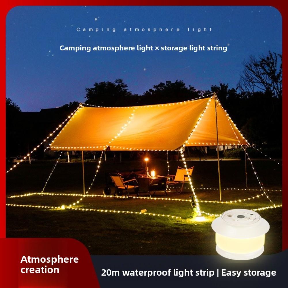 20M Length Camping Lights String 2 in 1 Design Storable Design Hanging Tent Light 5 Modes USB Rechargeable