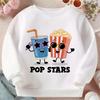 Kids Crewneck Long Sleeve Sweatshirt, Cartoon Popcorn & Soda Movie Night Graphic Print