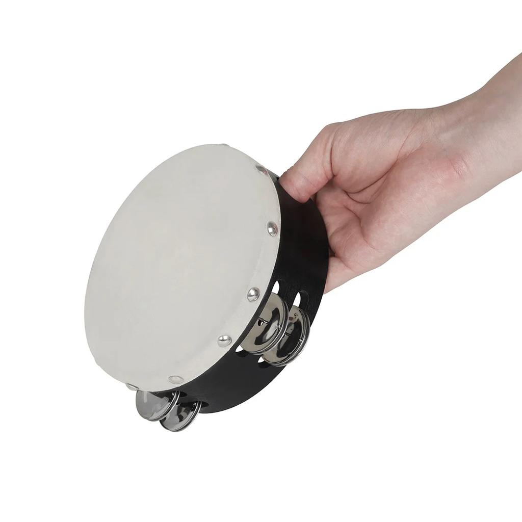 IRIN 2Pcs Orff Tambourine 6/8 Inch Double Row Sheepskin Hand Bell Wooden Tambourine Suitable for Enlightenment Education Tools