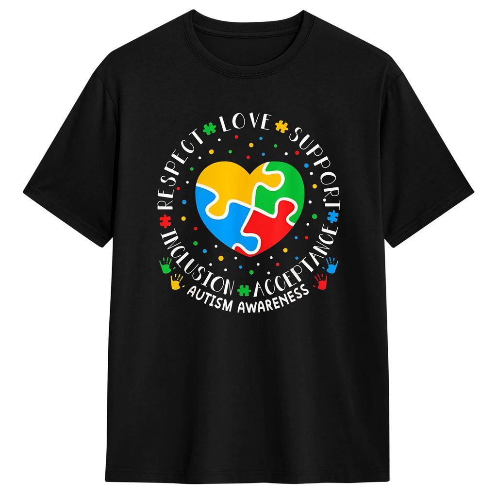 Men's Respect Love Support Inclusion Acceptance Autism Awareness T Shirts Cotton Clothes Short Sleeve O Neck Tees Gift T-Shirts