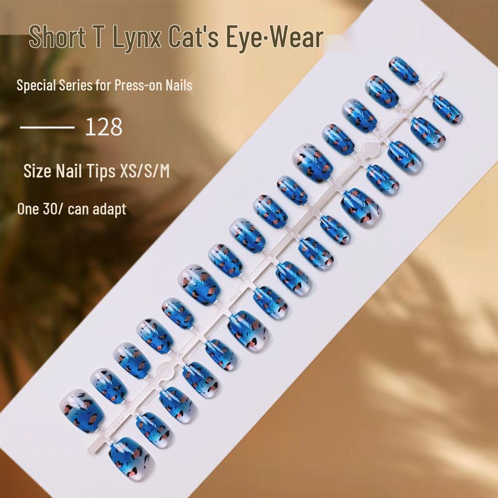 

Весенний крутой градиентный синий леопардовый кошачий глаз накладные ногти - Высококачественные накладные ногти