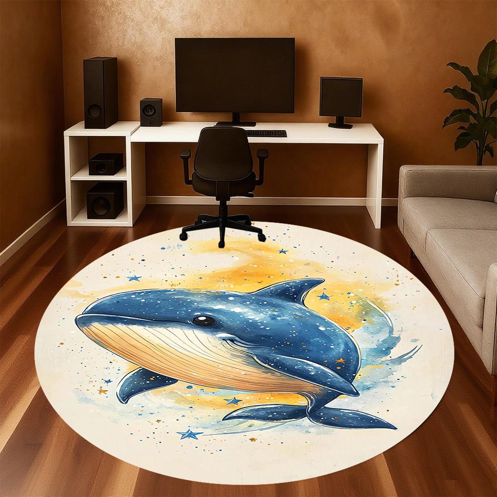 1pc Whale Starry Round Chair Mat Area Rug - Non-Slip, Floor Mat for Office, Bedroom, and Indoor Decor -1002115