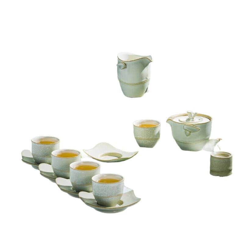 Edenus High-Grade Ceramic Kung Fu Tea Set with Small Tea Tray - Spring Bamboo