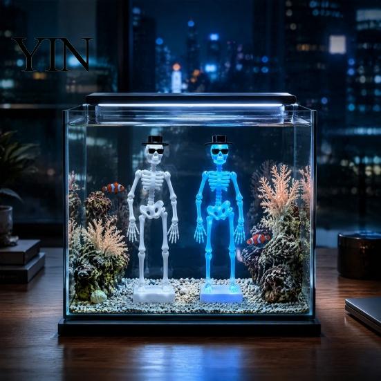 Fish Tank Skeleton Decor Dancing Aquarium Bubbler, Glow-in-The-Dark with Air Driven Moving Saltwater Motion Action, Decorative Bubbler for Freshwater